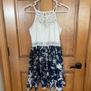 By & By lace bodice with blue flowered skirt